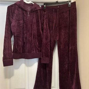 New York & Company Rich Burgundy Velour Hoodie
